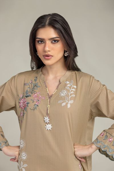 Embroidered | Cotton Dobby | Floral V-Neck Kurta  | USD 40.00