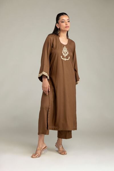 Dyed | Raw Silk | Solid Brown Pants | USD 30.00