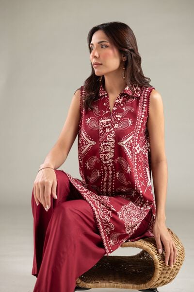 Printed | Viscose | Sleeveless Wing-Collar Kurta | USD 35.00