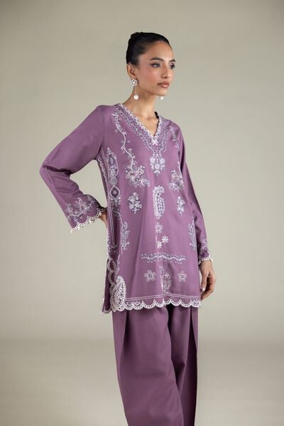 Embroidered | Raw Silk | Floral V-Neck Kurta | USD 32.50