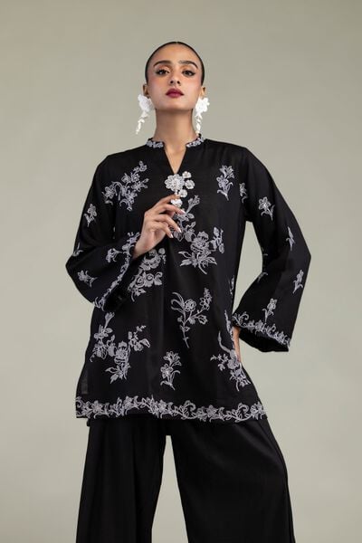 Embroidered | Raw Silk | Black Silk Kurta | USD 60.00