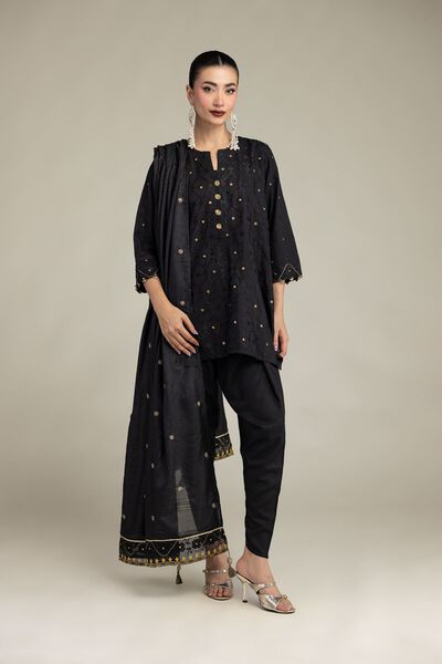 Embroidered | Raw Silk | Black Silk Shalwar | USD 9.00