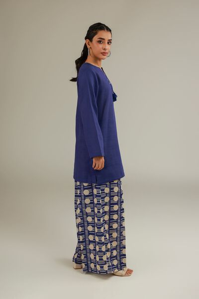 Printed | Textured Cotton | Geometric Blue Pants | USD 17.00