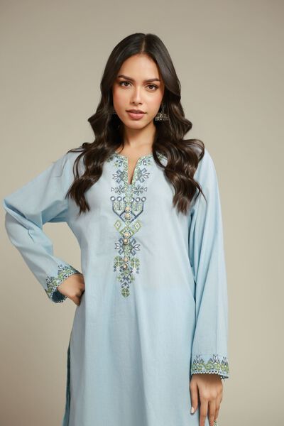 Embroidered | Cambric | Blue 2-Piece Tailored | USD 55.00