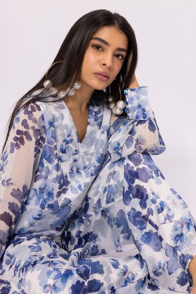 V Neck Blouse, BLUE, hi-res
