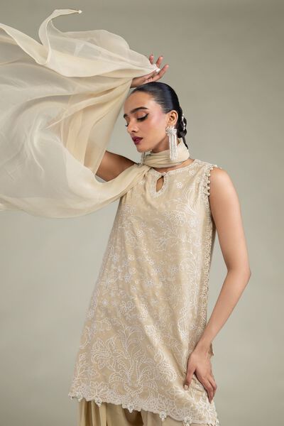 Embroidered | Chiffon | Beige Chiffon Dupatta | USD 30.00