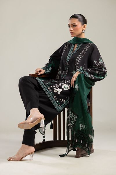 Embroidered | Raw Silk | Black V-Neck Kurta | USD 13.50