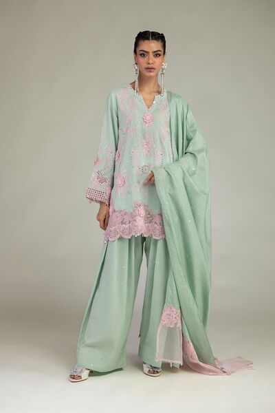 Embroidered | Raw Silk | 3-Piece Co-ord Set | USD 63.00
