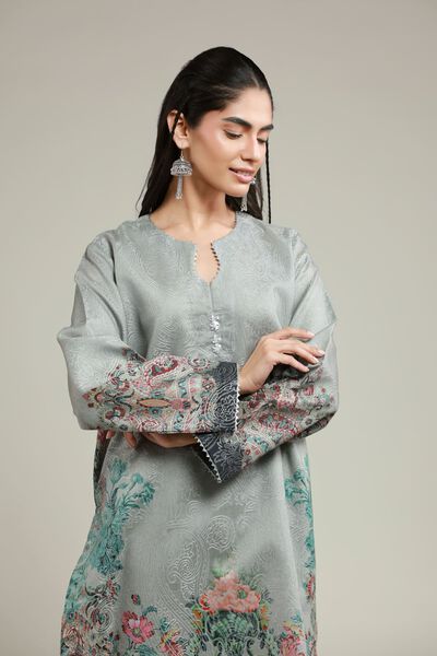 Printed | Jacquard | Gray Tailored Set | USD 45.00
