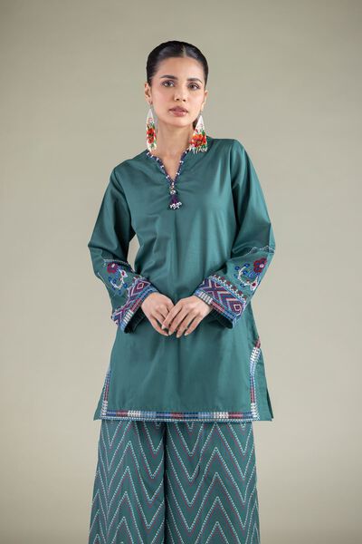 Embroidered | Cambric | Geometric V-Neck Kurta | USD 35.00