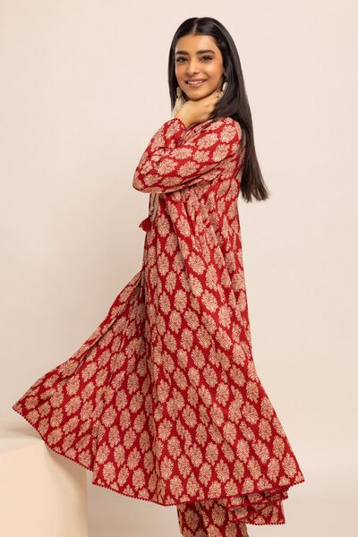 Kurta | Embroidered, RED, hi-res