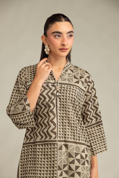 Printed | Cambric | Beige V-Neck Kurta | USD 17.50