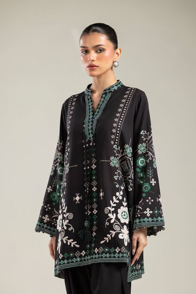 Embroidered | Raw Silk | Black V-Neck Kurta | USD 13.50