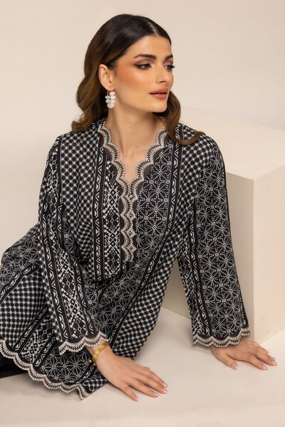 Printed Embroidered Kurta, BLACK, hi-res