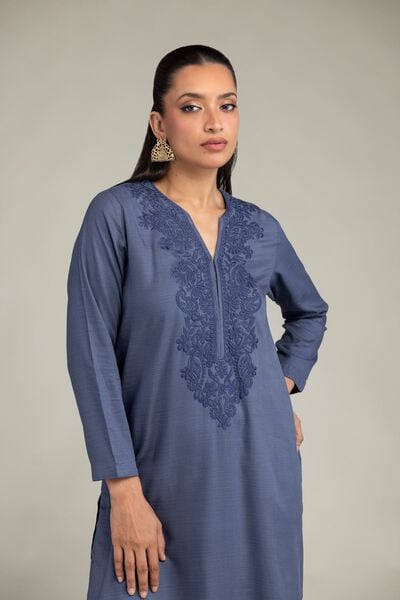 Dyed | Raw Silk | Longline V-Neck Kurta | USD 35.00