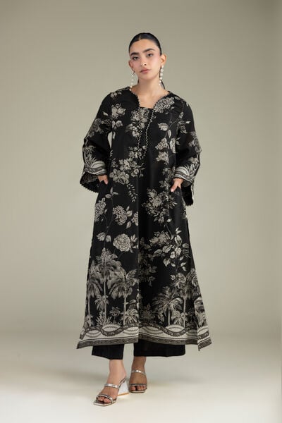 Printed | Cambric | Long Black Kurta | USD 22.50