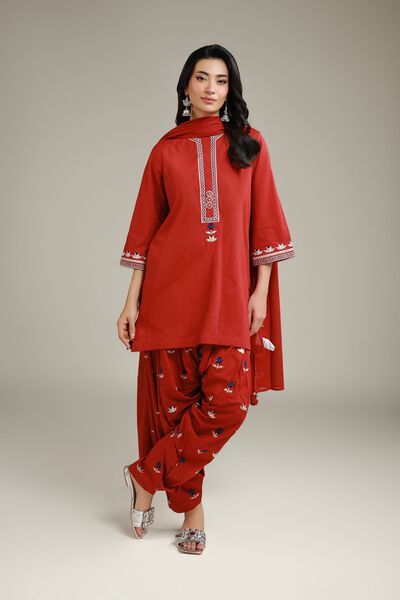 Embroidered | Cambric | Red Cambric Shalwar | USD 35.00