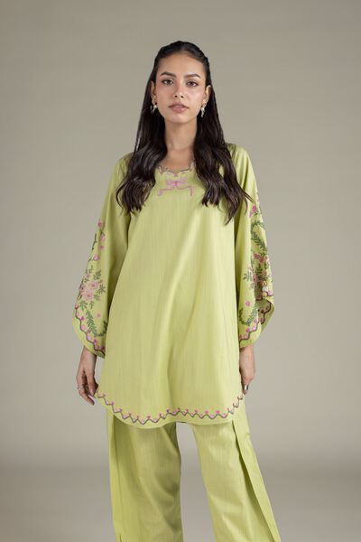 Embroidered | Textured Cambric | Scalloped Floral Kurta | USD 35.00