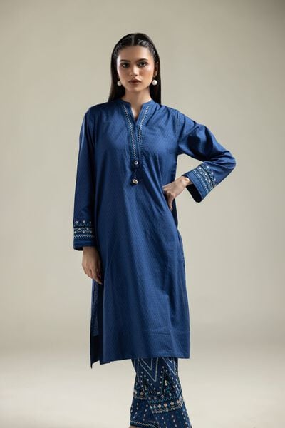 Embroidered |Cotton Dobby | Blue Longline Kurta | USD 35.00