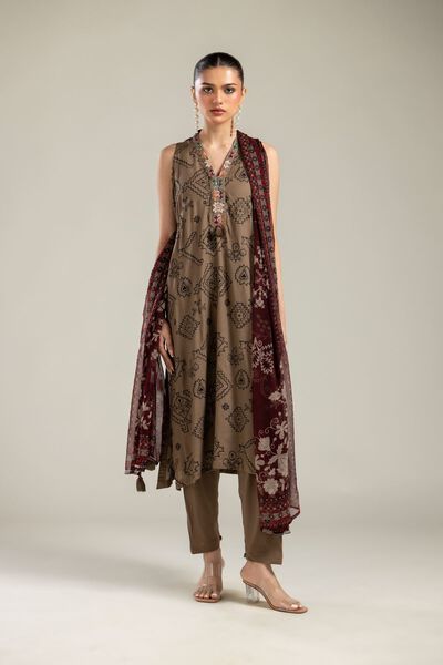 Embroidered | Raw Silk | Brown Sleeveless Kurta | USD 16.50