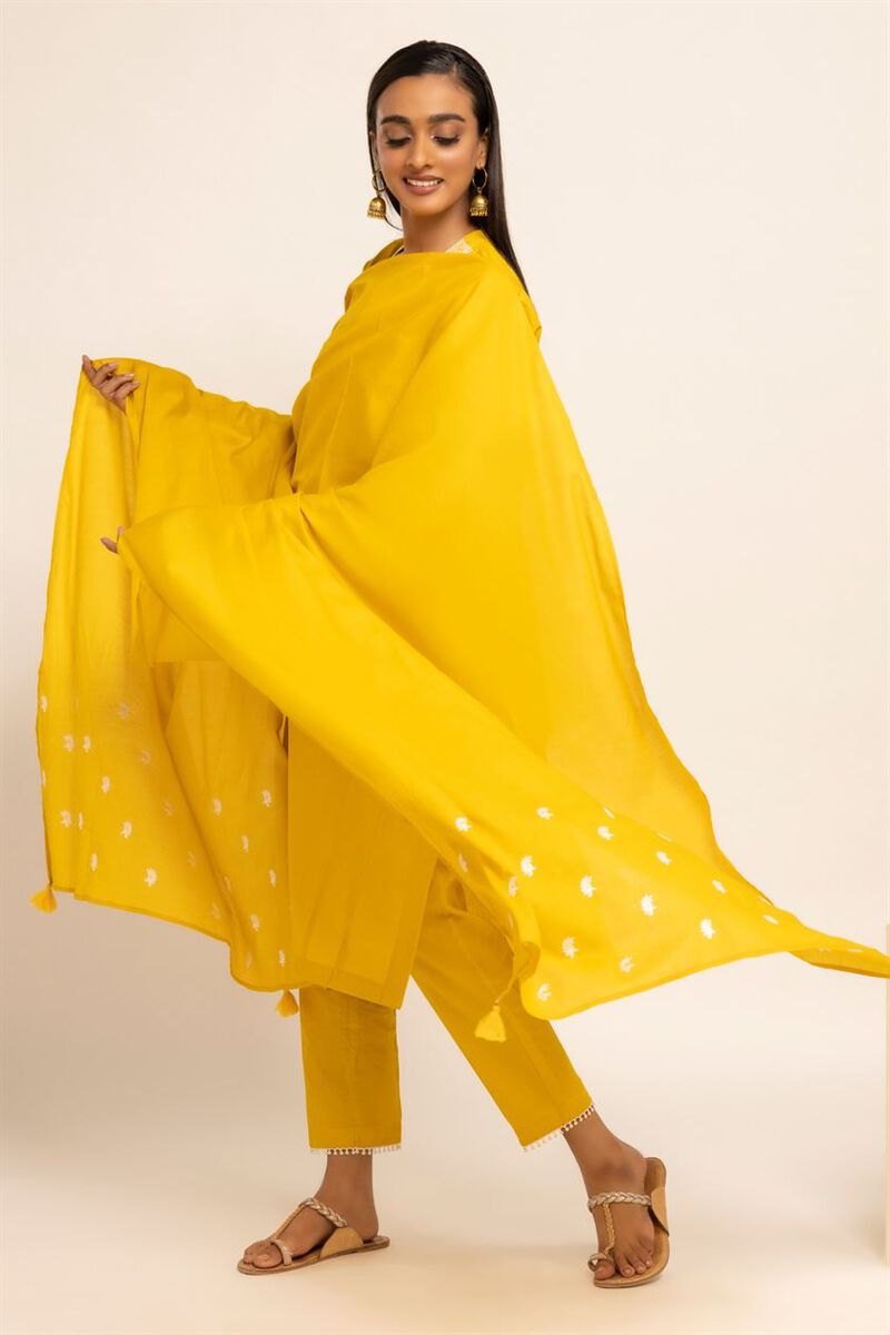 Dupatta | Embroidered, YELLOW, hi-res image number null