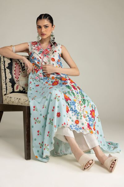 Embroidered | Raw Silk | Floral Sleeveless Kurta | USD 19.50
