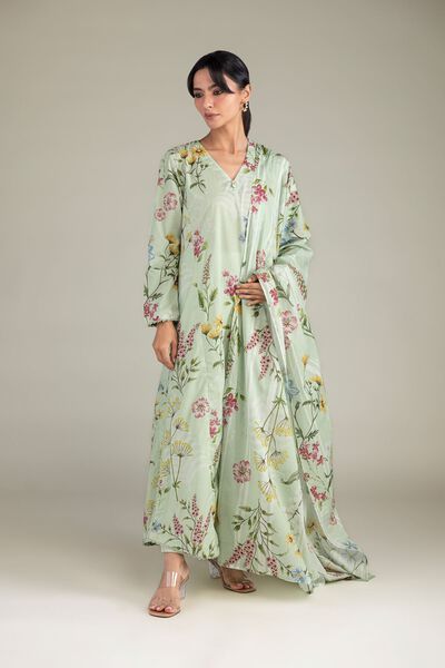 Printed | Lawn | Floral Mint Dupatta | USD 30.00