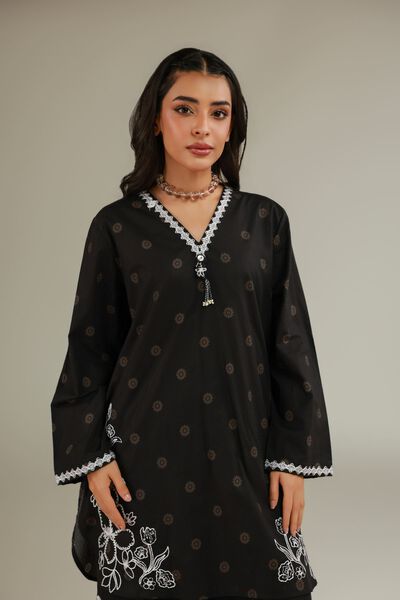 Embroidered | Cotton Dobby | Black Cotton Kurta | USD 35.00