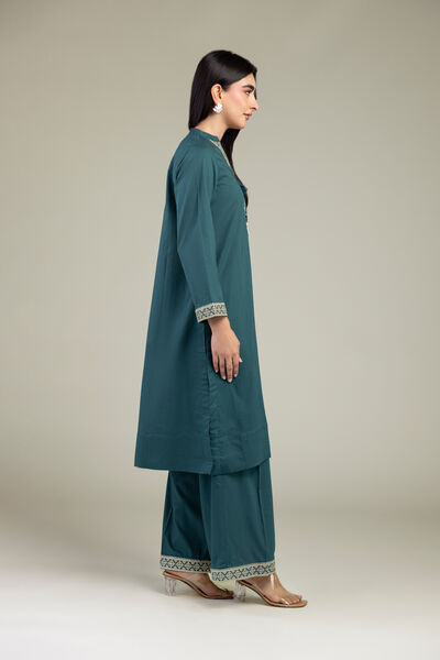 Embroidered | Cambric | Teal Cambric Pants | USD 15.00