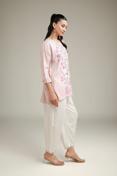 Embroidered | Viscose Crepe | White Viscose Trousers | USD 9.00
