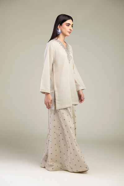 Embroidered | Cambric | Beige Cambric Pants | USD 17.50