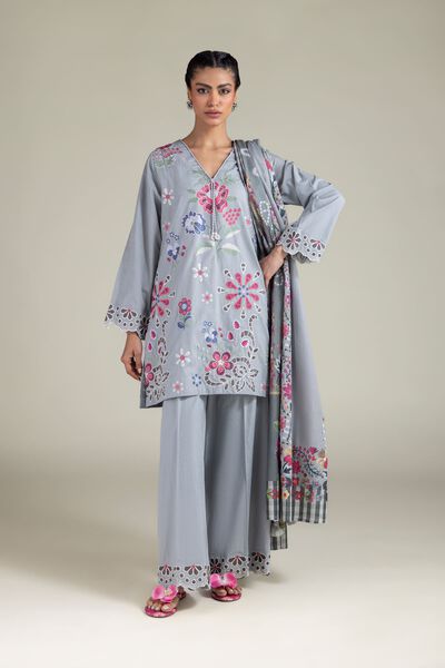 Embroidered | Textured Cotton | Floral Lace Pants | USD 30.00