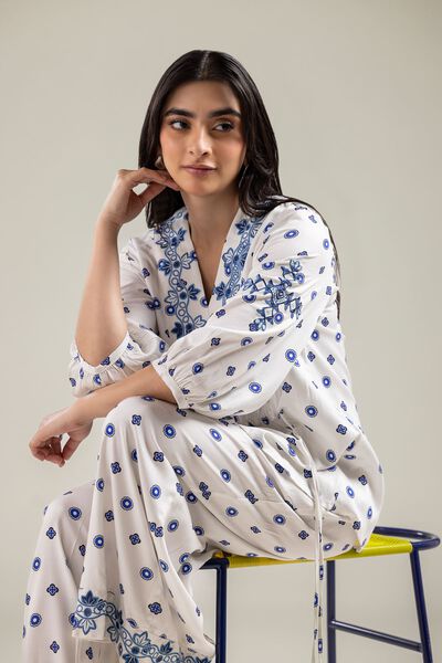 Embroidered | Viscose Crepe | Short White Blouse | USD 20.00