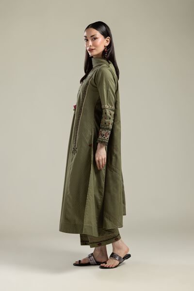 Embroidered |Cotton Dobby | Cotton Olive Pants | USD 25.00