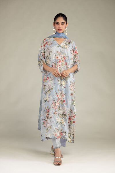 Embroidered | Blended Viscose | Blue Viscose Pants | USD 30.00