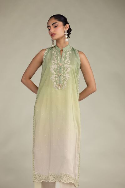 Embroidered | Blended Viscose | Sleeveless Floral Kurta | USD 60.00
