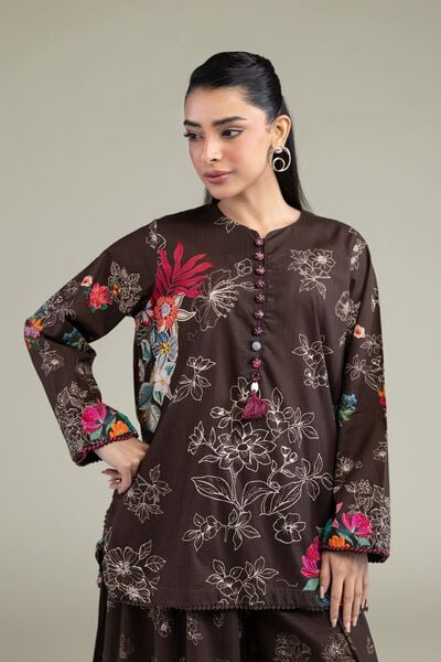Printed | Cotton Dobby | Floral Brown Kurta | USD 35.00