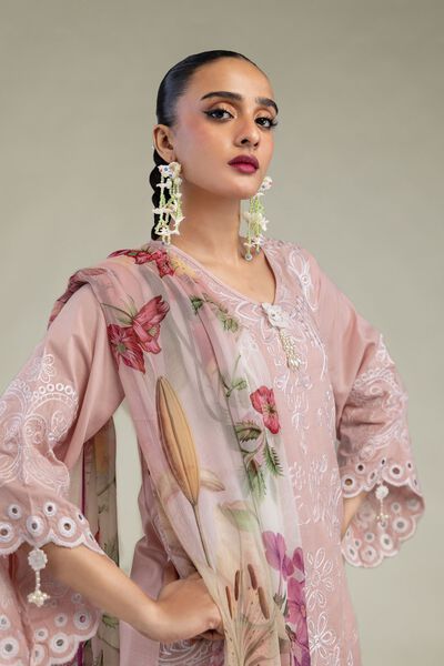 Embroidered | Chiffon | Floral Pink Dupatta | USD 30.00