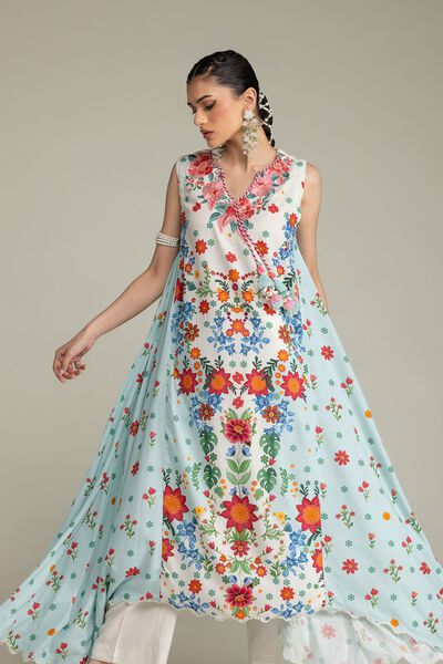 Embroidered | Raw Silk | Floral Sleeveless Kurta | USD 19.50