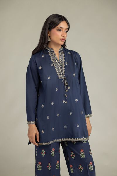Embroidered | Cambric | Short Navy Kurta | USD 20.00
