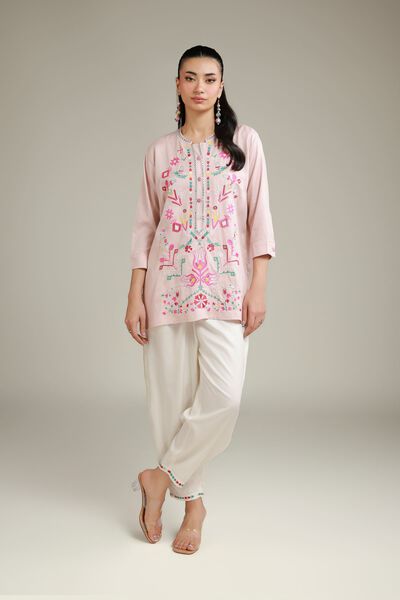 Embroidered | Viscose Crepe | White Viscose Trousers | USD 9.00