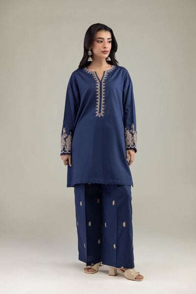 Embroidered | Cambric | Cambric Navy Pants | USD 30.00