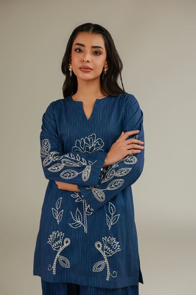 Embroidered | Cotton Dobby | Blue Cotton Kurta | USD 10.50