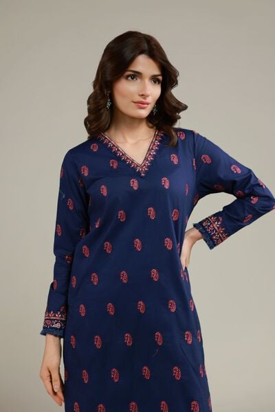 Embroidered | Cotton Crinkle | Paisley Longline Kurta | USD 40.00