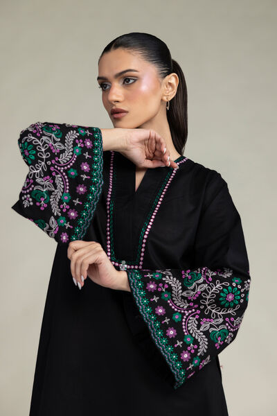 Embroidered | Cambric | Black Cambric Kurta | USD 45.00