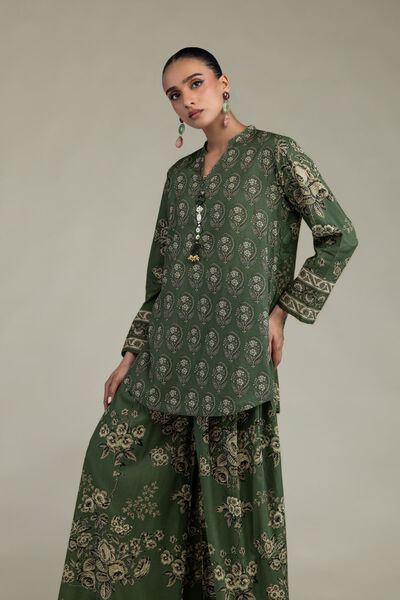 Printed | Cambric | Short Green Kurta | USD 17.50