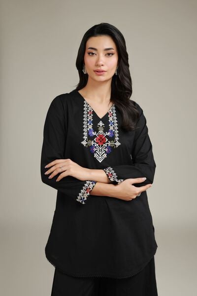 Embroidered | Cambric | Black Cambric Kurta | USD 30.00