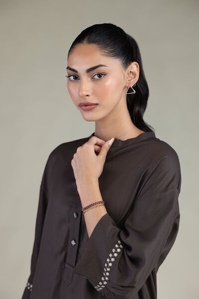 Embroidered | Viscose Crepe | Brown Viscose Shirt | USD 17.50