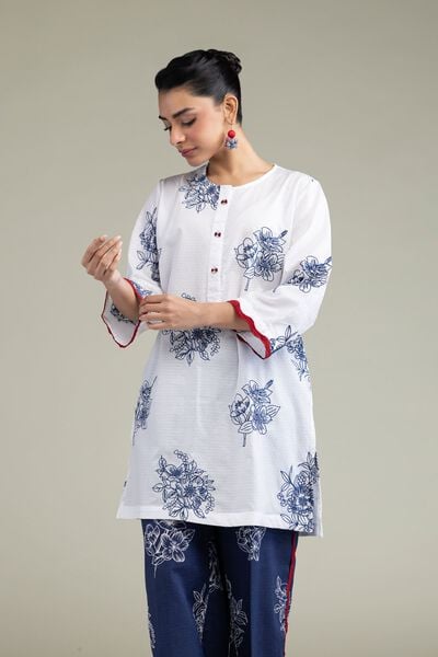 Embroidered | Cotton Dobby | Floral Round-Neck Kurta | USD 40.00