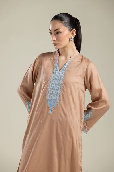 Embroidered | Textured Weave | Embroidered V-Neck Kurta | USD 20.00